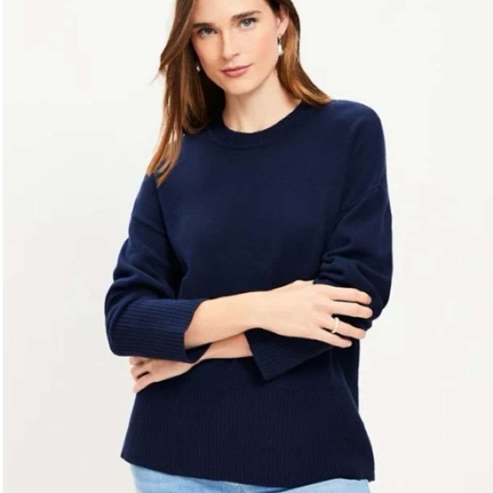 Soft Surroundings Blue Crewneck Long Sleeve Tunic, Slight Flare Hem, Size Small